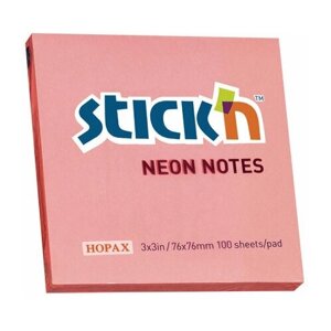 Набор из 12 штук Блок самоклеящийся бумажный Stick`n 21166 76x76мм 100 листов 70г/м2 неон розовый