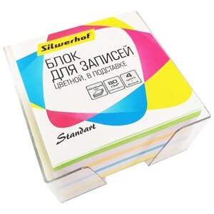 Набор из 24 штук Блок для записей бумажный Silwerhof Стандарт 701031 90х90х45мм 80г/м2 ассорти 5 цветов в упаковке в подставке