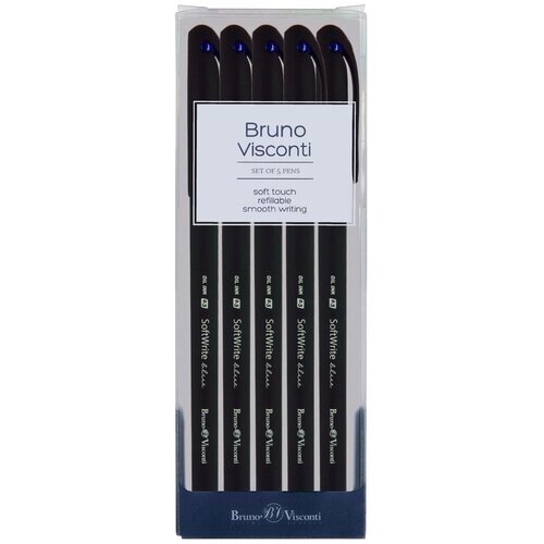 Набор из 5-ти ручек BrunoVisconti, шариковые масляные, 0.5 мм, синие, SoftWrite. BLACK, Арт. 20-0085-5 от компании М.Видео - фото 1