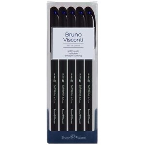 Набор из 5-ти ручек BrunoVisconti, шариковые масляные, 0.5 мм, синие, SoftWrite. BLACK, Арт. 20-0085-5