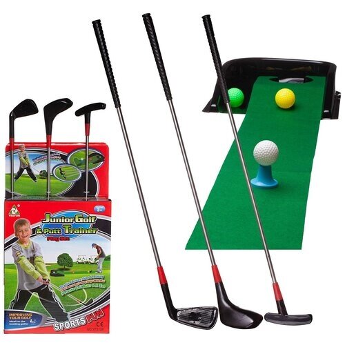 Набор Junfa для игры в гольф 3 клюшки для гольфа, 3 шарика, 1 коврик, 1 подставка с лункой от компании М.Видео - фото 1