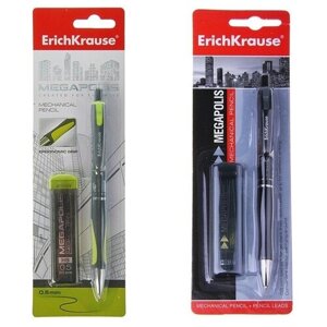 Набор карандаш механический 0.5 мм HB + 20 грифелей Erich Krause MEGAPOLIS CONCEPT, блистер, резиновый упор, микс цветов, 1шт)