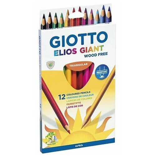 Набор карандашей цветных Giotto Elios Giant, пластиковые, трехгранные, 12 цветов, картонная коробка 12 цветов от компании М.Видео - фото 1