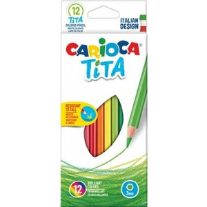 Набор карандашей Карандаши цветные CARIOCA "Tita", 12 цветов, пластиковые, грифель 3 мм, шестигранные, европодвес, 42793, 4 упаковки