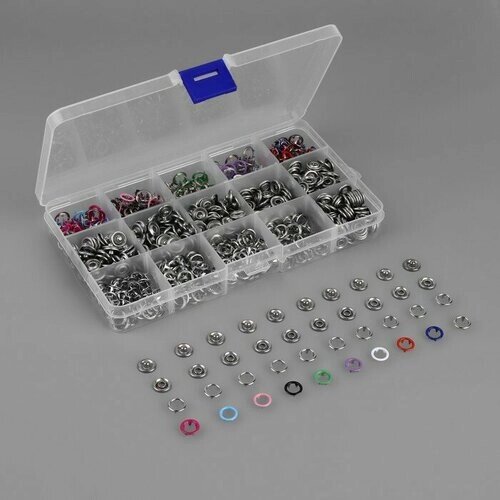 Набор кнопок рубашечных, открытых, в органайзере, d = 9,5 мм, 200 шт, "Арт Узор", цвет разноцветный, материал металл от компании М.Видео - фото 1