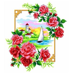 Набор крестом канва с рисунком 23 х 30 см (цена производителя) Розы" каролинка