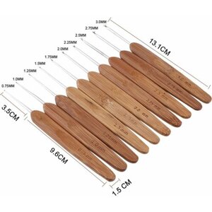 Набор крючков для вязания 10 шт/ бамбуковая ручка/ диаметр 0,75мм-3.0мм/ длина 13,5см/органайзер для хранения