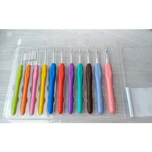 Набор крючков для вязания 11 штук, Набор крючков с резиновыми ручками/ Цвет микс/ Крючки для вязания