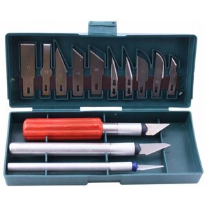 Набор макетных ножей (скальпелей) для рукоделия с 3-мя рукоядками и набором сменных лезвий в пластиковой коробке