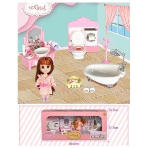 Набор мебели для кукольного домика "Игрушечная мебель для кукол"Ванная комната (ванна, умывальник, туалет , вешалка и пр.