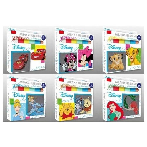 Набор мелков CENTRUM Мел цветной Disney 6 штукук с блестками, 6 мелков и 1 упаковка блесток от компании М.Видео - фото 1