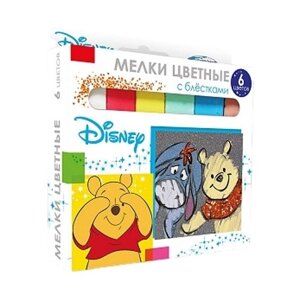 Набор мелков CENTRUM Мел цветной Disney 6 штукук с блестками, 6 мелков и 1 упаковка блесток