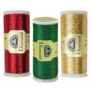 Набор металлизированных ниток для вышивания DMC DIAMANT "Рождество"3 шт. по 35м, цвета: D3821, D699, D321)