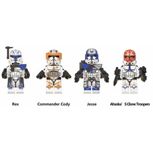 Набор минифигурок клонов Звёздные Войны WM6095 / Rex, Cody, Jesse, Ahsoka's Clone Troopers / 4 шт, 4,5 см, пакет