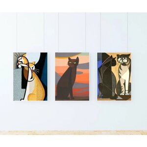 Набор плакатов "Кошки" 3 шт. Набор интерьерных постеров формата А4 (21х30 см) c черной рамкой
