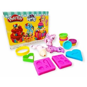 Набор пластилина для лепки Play-Toy "пони"Тесто для творчества с формочками/ Набор для лепки пони/ Пластилин для лепки/Масса для лепки Пони