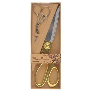 Набор подарочный: Ножницы портновские 200 мм. Цапельки 90 мм, золотой / Ножницы для рукоделия/ Ножницы для кройки