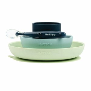 Набор посуды Nattou: 2 тарелки, чашка, ложка green/blue 877008