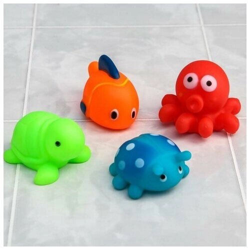 Набор резиновых игрушек для игры в ванной "Морские малыши", 4 шт. от компании М.Видео - фото 1
