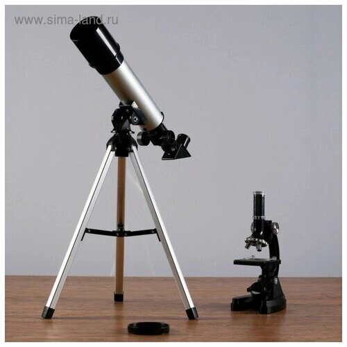 Набор телескоп 90х, d=50мм + микроскоп 1200х, с подсветкой, 2АА от компании М.Видео - фото 1