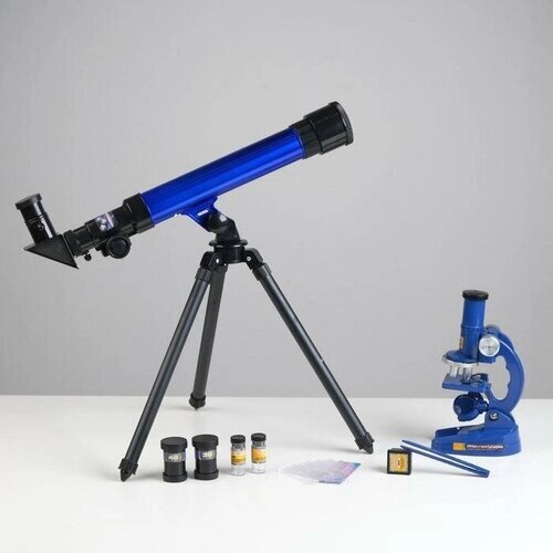 Набор: телескоп настольный, три линзы: х20, 30, 40 + микроскоп, увеличение х300, 600, 1200 от компании М.Видео - фото 1