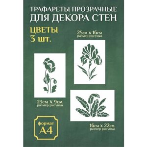 Набор трафаретов для стен и декора прозрачный А4 мак, ирис, кодиеум