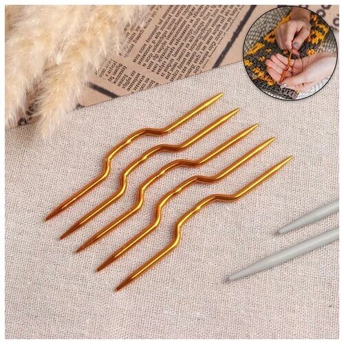 Набор вспомогательных спиц для вязания, d 3 мм, 9 см, 5 шт, цвет золотой от компании М.Видео - фото 1