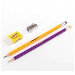 Набор юнландия «Школьный», 2 карандаша чернографитных, резинка стирательная, точилка, блистер