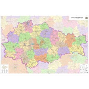 Настенная карта Курской области, 95x135 см (на холсте)