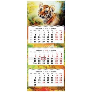 Настенный квартальный календарь на 3-х пружинах на 2022 год - Год тигра (символ года) - Лирический портрет