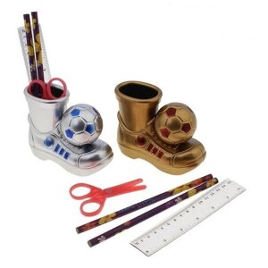 Настольный набор детский, "Ботинок с мячом" из 5 предметов: подставка, ножницы, линейка, 2 карандаша, микс