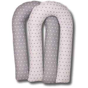 Наволочка на подушку Body Pillow U двухсторонняя серого и белого цвета в звездах, 150х90 см, U_combi_star_gw