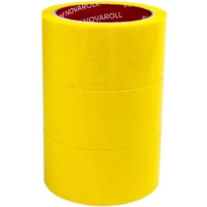 Novaroll 48мм*66 м 3 шт. в наборе клейкая лента канцелярская широкая липкая желтая / скотч цветной желтый