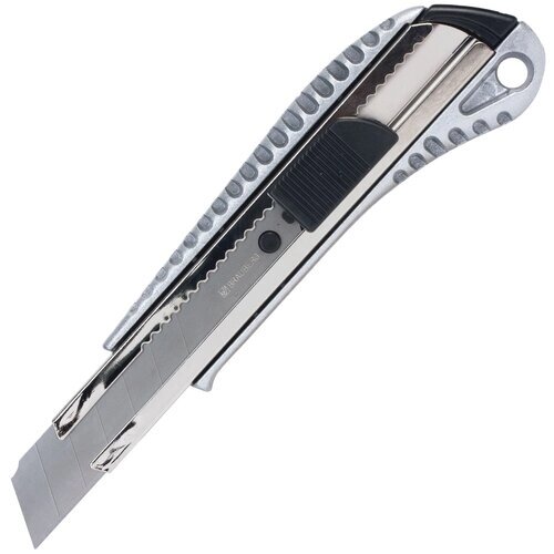 Нож канцелярский 18 мм BRAUBERG "Metallic", металлический корпус (рифленый), автофиксатор, блистер, 235401 от компании М.Видео - фото 1