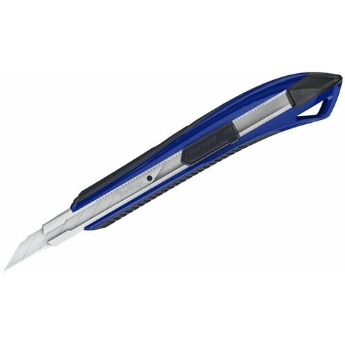 Нож канцелярский 9мм Berlingo "Razzor 300", auto-lock, металл. направл, мягкие вставки, синий, европодвес от компании М.Видео - фото 1
