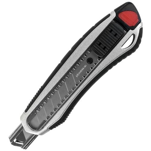 Нож канцелярский BRAUBERG "Heavy duty" мощный 18 мм, автофиксатор, резиновые вставки, металл от компании М.Видео - фото 1