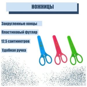 Ножницы 12,5 см, в пластиковом в футляре, закругленные концы, в картонной коробке, корпус микс. В упаковке шт: 24