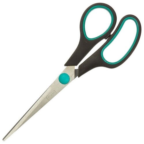 Ножницы Attache 169 мм с пластиковыми прорезиненными анатомическими ручками черного/зеленого цвета от компании М.Видео - фото 1