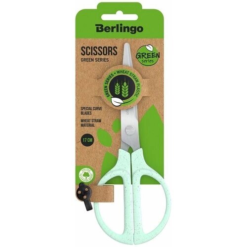 Ножницы Berlingo "Green Series" 17cм, зеленый, европодвес от компании М.Видео - фото 1