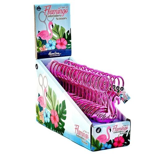 Ножницы для вышивания Фламинго, 11,5 см, набор 15 шт в картонном цветном дисплее 11,5 см гальванический розовый HEMLINE B5442. DB от компании М.Видео - фото 1