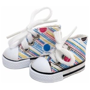Обувь для кукол, Кеды на шнурках 5 см для Paola Reina 32 см, Berjuan 35 см, Vidal Rojas 35см и др., цветная полоска с шарами