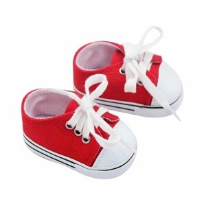 Обувь для кукол, Кеды на шнурках 7 см для кукол и пупсов выше 45 см, красные