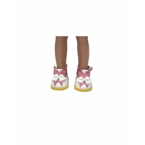 Обувь для кукол, Туфли 5 см с бантиком для кукол Paola Reina 32 см, Berjuan 35 см, Vidal Rojas 35 см и др, персиковые с белым