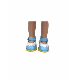Обувь для кукол, Туфли 5 см с кружевом для кукол Paola Reina 32 см, Berjuan 35 см, Vidal Rojas 35 см и др, голубые с белым