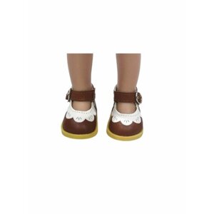 Обувь для кукол, Туфли 5 см с кружевом для кукол Paola Reina 32 см, Berjuan 35 см, Vidal Rojas 35 см и др, коричневые с белым