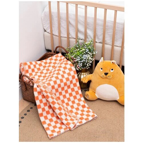 Одеяло байковое детское 100х140, оранжевая клетка от компании М.Видео - фото 1