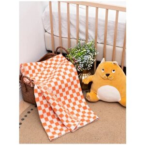 Одеяло байковое детское 100х140, оранжевая клетка