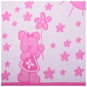 Одеяло байковое детское (57-4ЕТОЖ) розовый мишка С цветочками