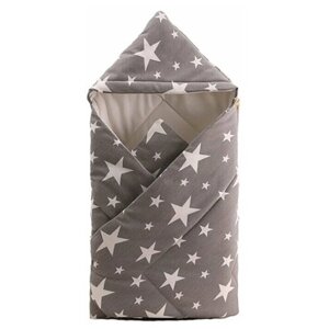 Одеяло-конверт для новорожденного Звезды, осеннее, серое, 90х90 см