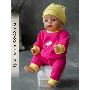 Одежда для куклы Беби Бон (Baby Born) 43см , Rich Line Home Decor, X-992_Малиновый-желтый-птенчик-с-шапкой